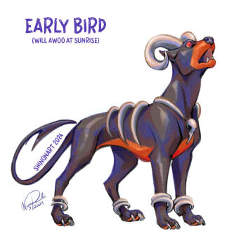 animal_focus artist_name bone commentary dated dobermann dog english_commentary english_text full_body gen_2_pokemon houndoom howling nintendo no_humans open_mouth pokemon pokemon_(creature) pokemon_move red_eyes shadeofshinon signature simple_background solo standing white_background