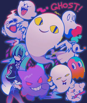 blinky_(pac-man) boo_(mario) commentary_request crossover dog gen_1_pokemon gengar ghost ghost_girl ghost_miku_(project_voltage) hanamaruobake hatsune_miku highres kaidan_restaurant mario_(series) mikiwo_eko53 multiple_crossover napstablook nintendo pac-man pokemon pokemon_(creature) sanrio the_nightmare_before_christmas undertale utdr_(toby_fox) whisper_(youkai_watch) yami_no_garcon youkai_watch zero_(nbc)