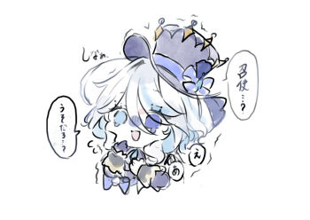 1girl ascot asymmetrical_gloves blue_ascot blue_gem blue_hat commentary_request cowlick eyelash_ornament furina_(genshin_impact) gem genshin_impact gloves hair_between_eyes hat heterochromia hydro_symbol_(genshin_impact) mismatched_gloves mismatched_pupils multicolored_hair ouji_fashion shinoo0915 top_hat white_hair