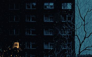 anas_abdin animated animated_gif apartment bare_tree building dusk family mother&#039;s_day motherly original outdoors pixel_art sepia sky snow snowing spot_color tree winter