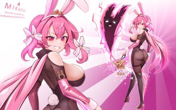 1girl adoptable animal_ears artist_name ass bare_shoulders black_leotard boots bow breasts candle cape cleavage commentary crown english_commentary fake_animal_ears fake_tail fire garter_straps hair_between_eyes hair_bow hairband high_heel_boots high_heels highleg highleg_leotard highres large_breasts leotard looking_at_viewer looking_back medium_hair mikazeze oil_lamp original pink_cape pink_hair playboy_bunny rabbit rabbit_ears rabbit_tail red_eyes sideboob smile smirk solo tail thigh_boots