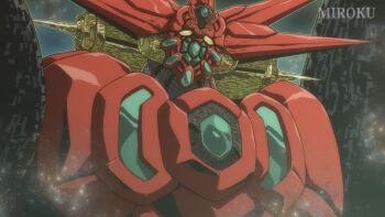 armor commentary getter_emperor getter_robo getter_robo_arc highres horns ishikawa_ken_(style) looking_at_viewer mecha mecha_focus miroku_(miroku_t) multicolored_armor multiple_horns parody red_armor robot solo style_parody super_robot yellow_eyes