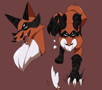 1other blush brown_background claws commentary_request fangs gen_8_pokemon highres kageimo multiple_views nintendo no_humans open_mouth pet_toy pokemon pokemon_(creature) thievul