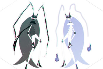 2girls absurdly_long_hair alternate_color alternate_element animal_feet animal_hands antennae arthropod_girl black_hair black_scarf blue_eyes clothed_pokemon electricity female_focus fire full_body furry furry_female gen_7_pokemon grey_fire highres iogi_(iogi_k) joints jpeg_artifacts long_hair looking_at_viewer multiple_girls nintendo pheromosa pokemon pokemon_(creature) red_eyes scarf shiny_and_normal shiny_pokemon simple_background standing symmetry ultra_beast very_long_hair white_background white_hair