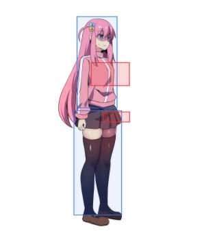 1girl black_thighhighs blue_eyes bocchi_the_rock! brown_shoes closed_mouth commentary english_commentary full_body gameplay_mechanics gotoh_hitori grey_skirt higher_resolution_available highres hinghoi hitbox implied_futanari jacket long_hair long_sleeves miniskirt one_side_up pink_hair pink_jacket pleated_skirt shaded_face shoes sidelocks simple_background skirt solo standing tachi-e thighhighs thighs track_jacket white_background