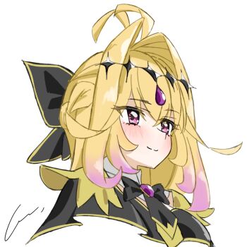 Rule 34 | 1girl, black bow, black bowtie, black necktie, blonde hair, bow, bowtie, braid, circlet, closed mouth, colored tips, commentary request, cure arcana shadow, forehead jewel, gem, hair bow, hair intakes, kaifang.com, meitantei precure!, moria luluka, multicolored hair, necktie, pink eyes, pink hair, precure, purple gem, smile, solo