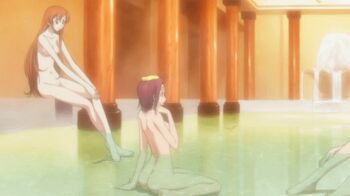 3girls animated animated_gif ass bare_shoulders barefoot bath blonde_hair blush breasts brown_hair code_geass female_focus kouzuki_kallen large_breasts legs long_hair milly_ashford moon multiple_girls nude red_hair same-sex_bathing shared_bathing shirley_fenette short_hair sitting water