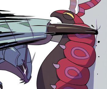 against_wall antennae black_claws black_sclera black_skin bug centipede claws colored_sclera colored_skin extra_arms gen_5_pokemon gen_7_pokemon giant_isopod golisopod grey_skin half-closed_eyes isopod multicolored_skin nintendo no_humans pokemon pokemon_(creature) pokemon_focus purple_skin red_skin scolipede slit_pupils ssalbulre two-tone_skin v-shaped_eyes yellow_sclera