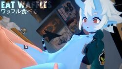 1boy 1girl 3d animated artist_name blue_horns blue_skin blush breasts choker colored_skin cowgirl_position ear_piercing eatwaffles girl_on_top hetero horns implied_ejaculation interspecies jacket koikatsu_(medium) leg_grab legs loli medium_hair mihoyo moaning naked_jacket nipples nude oni oni_girl orange_eyes piercing pointy_ears poster_(object) sex small_breasts soukaku_(zenless_zone_zero) sound stomach_bulge straddling tagme tail thighs third-party_edit vaginal video white_hair zenless_zone_zero