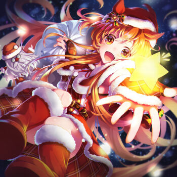 Rule 34 | 2girls, animal ears, belt, biwa hayahide (rouge caroler) (umamusume), biwa hayahide (umamusume), blush, boots, capelet, christmas, commentary request, dress, fur-trimmed capelet, fur-trimmed dress, fur-trimmed gloves, fur-trimmed headwear, fur trim, glasses, gloves, grey hair, hat, hat bell, horse ears, horse girl, horse hat, long hair, looking at viewer, mayano top gun (party formation) (umamusume), mayano top gun (umamusume), misato hikari, multiple girls, night, official alternate costume, open mouth, orange hair, plaid clothes, plaid gloves, red boots, red capelet, red dress, red gloves, santa costume, santa dress, santa hat, sky, smile, star (symbol), two side up, umamusume