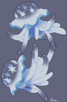 absurdres animal_focus chromatic_aberration commentary_request full_body gen_7_pokemon grey_background highres nihilego nintendo no_humans ouran pokemon pokemon_(creature) signature simple_background solo ultra_beast