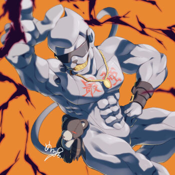 1boy abs belt chest_tattoo digimon digimon_(creature) digimon_adventure doll male_focus metaletemon monkey muscular muscular_arms muscular_legs muscular_male pectorals red_tattoo solo stuffed_animal stuffed_toy sunglasses tail tattoo teddy_bear thighs warumonzaemon