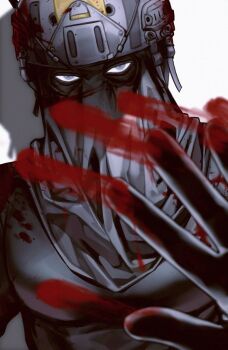 Rule 34 | 1boy, black gloves, black shirt, blood, blood on clothes, blood on hands, blue eyes, call of duty, call of duty: modern warfare 2, covered face, gloves, helmet, highres, konig (call of duty), looking at viewer, male focus, mask, shirt, solo, upper body, zhyphenth