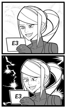 2koma comic metroid nervous nervous_sweating nintendo ponytail samus_aran sketch source_request splashbrush sweat tagme zero_suit