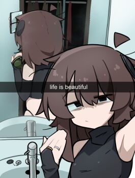1girl brown_hair cellphone empty_eyes highres holding jewelry original phone ring sitting skkazu1 solo