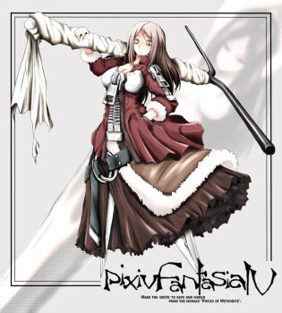 Rule 34 | 1girl, ao usagi, breasts, english text, engrish text, female focus, full body, hand in pocket, large breasts, long hair, no feet, pixiv fantasia, pixiv fantasia 4, ranguage, solo