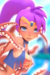3d animated beach beanis blender_(medium) bottomless bouncing_breasts breasts choker dark_skin earrings forehead_jewel hoop_earrings jewelry long_hair lowres o-ring outdoors pointy_ears ponytail purple_hair restrained shantae shantae_(series) squid tentacles torn_clothes ugoira vambraces very_long_hair vest video
