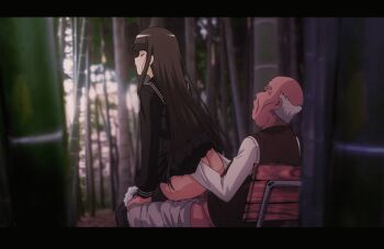 1boy 1girl age_difference aged_up animated animated_gif ass bench brown_hair censored closed_eyes clothed_sex clothes clothes_lift grabbing_from_behind kosokosomaru_(higashi_taishi) long_hair old old_man older_male_and_younger_female on_person open_mouth original reverse_cowgirl_position school_uniform sex sex_from_behind sitting sitting_on_person size_difference skirt skirt_lift straddling vaginal voyeur_pov voyeurism