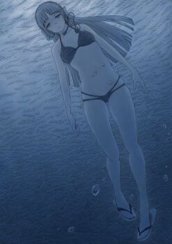 Rule 34 | 1girl, bikini, bubble, character request, flip-flops, looking at viewer, mero (ilsttkgbz11), sandals, swimsuit, underwater, water