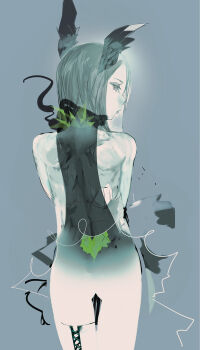 Rule 34 | 1girl, female focus, from behind, long hair, original, simple background, single thighhigh, solo, thigh gap, thighhighs, uturo