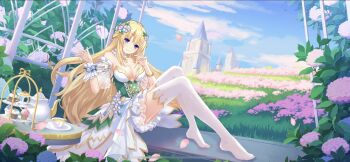 blonde_hair f_cup_chest f_cups green_leotard highres leotard neptune_(series) official_art purple_eyes vert_(neptunia)