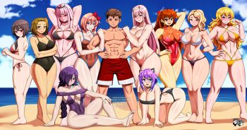 1boy 6+girls abs all_fours alternate_breast_size animal_ears arm_behind_head arm_hug armpits arms_behind_back arms_behind_head ass barefoot beach biceps bikini blue_sky blush braid breasts crossover curvy darling_in_the_franxx day doki_doki_literature_club double_arm_hug full_body grin gwen_stacy hair_over_one_eye hand_on_own_hip harem hetero highleg highleg_bikini highleg_one-piece_swimsuit highres hololive hololive_english interface_headset_(evangelion) jadenkaiba k-on! kono_subarashii_sekai_ni_shukufuku_wo! large_breasts legs long_hair looking_at_viewer lowleg lowleg_bikini marvel megumin melody_(projektmelody) model_pose mori_calliope multicolored_hair multiple_girls naughty_face navel neon_genesis_evangelion ocean one-piece_swimsuit original outdoors pimp projektmelody red_one-piece_swimsuit rwby sayori_(doki_doki_literature_club) shiny_clothes shiny_skin side-tie_bikini_bottom single_braid sitting sky smile souryuu_asuka_langley spider-man_(series) spider-verse swimsuit tainaka_ritsu thighs thong_bikini thong_one-piece_swimsuit toned twintails two-tone_hair virtual_youtuber vshojo wide_hips yang_xiao_long zero_two_(darling_in_the_franxx) zone-tan