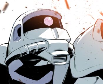 gundam highres kuri_giepi looking_up mecha mobile_suit mobile_suit_gundam no_humans one-eyed pink_eyes quality robot science_fiction solo upper_body zaku_ii zeon