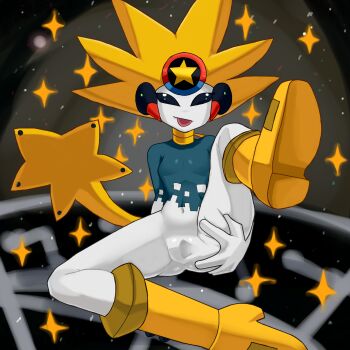 1girl female_focus genderswap genderswap_(mtf) highres mega_man_(series) mega_man_battle_network pussy starman.exe thighs