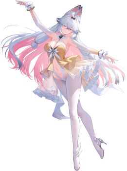 1girl animal_ear_fluff animal_ears black_bow black_bowtie bow bowtie breasts cleavage clothing_request colored_inner_animal_ears colored_inner_hair frilled_wrist_cuffs frills full_body game_asset hair_between_eyes high_heels highres large_breasts long_hair moona_(oath)_(poker_fate) moona_(poker_fate) multicolored_hair navel non-web_source official_alternate_costume pantyhose pink_hair poker_fate rabbit_ears rabbit_girl red_eyes shoes sideboob silver_shoes solo tiptoes transparent_background very_long_hair white_hair white_pantyhose white_wrist_cuffs wrist_cuffs