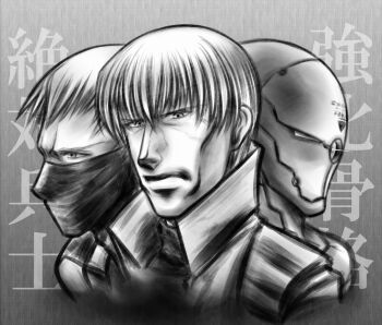3boys cyborg five-seven_(0verlimits) frank_jaeger gray_fox_(metal_gear) male_focus metal_gear_(series) metal_gear_2:_solid_snake metal_gear_solid metal_gear_solid:_portable_ops multiple_boys multiple_persona null_(metal_gear) spoilers