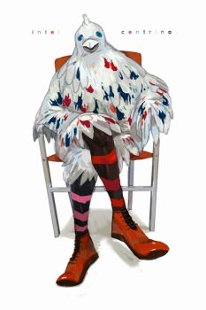 1boy bird_boy commentary_request crossed_legs feathered_wings feathers full_body furry furry_male male_focus nagabe original personification simple_background sitting solo white_background white_feathers wings