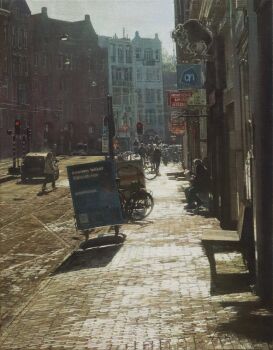 building car commentary_request day highres motor_vehicle naohiro_ito original people photorealistic power_lines realistic scenery shadow sidewalk sunlight traffic_light utility_pole window