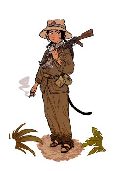 Rule 34 | 1girl, animal ears, animal hat, assault rifle, belt, belt pouch, black hair, braid, cat ears, cat girl, cat hat, cat tail, checkered clothes, checkered scarf, chinstrap, cigarette, commentary, dirty, dirty clothes, dirty face, dirty hands, english commentary, fern, gun, hat, highres, holding, holding cigarette, holding gun, holding weapon, kalashnikov rifle, maykitz, military fatigues, military uniform, mud, original, over shoulder, paw print, pouch, real life, rifle, sandals, scarf, smoke, tail, twin braids, type 56 assault rifle, viet cong, vietnam war, weapon, weapon over shoulder, white background