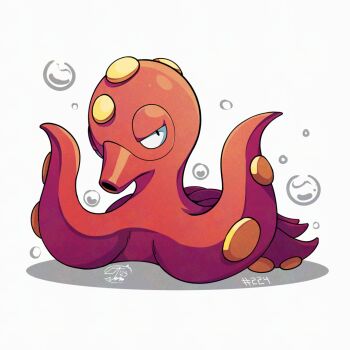 bubble colored_skin gen_2_pokemon looking_at_viewer mistray-art nintendo no_humans numbered octillery octopus pokemon pokemon_(creature) red_skin signature simple_background solo tentacles white_background