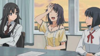 Rule 34 | 10s, 3girls, animated, animated gif, black hair, laughing, multiple girls, subtitled, yahari ore no seishun lovecome wa machigatteiru.