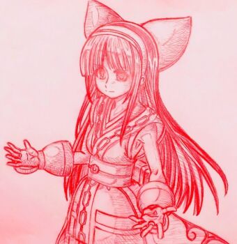 Rule 34 | 1girl, armpit peek, breasts, fingerless gloves, gloves, hair ribbon, highres, legs, long hair, looking at viewer, monochrome, nakoruru, outstretched arms, pants, ribbon, samurai spirits, sketch, small breasts, smile, snk, solo, the king of fighters, the king of fighters xv, thighs, traditional media