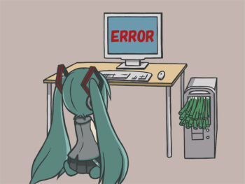 1girl bad_id bad_pixiv_id chibi computer computer_tower artistic_error from_behind hatsune_miku computer_keyboard long_hair monitor computer_mouse sitting spring_onion tsumutsumu twintails very_long_hair vocaloid wariza you're_doing_it_wrong