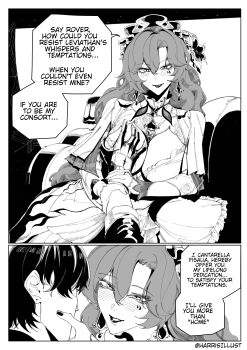 1boy 1girl absurdres blush breasts cantarella_(wuthering_waves) clothing_cutout commentary dress earrings english_text glove_cutout gloves grabbing_another's_breast greyscale groping guided_breast_grab guiding_hand hair_between_eyes harris_hero headdress highres jewelry large_breasts lipstick long_hair looking_at_another makeup male_rover_(wuthering_waves) mark_under_eye monochrome parted_lips rover_(wuthering_waves) shrug_(clothing) smile tacet_mark_(wuthering_waves) twitter_username wuthering_waves