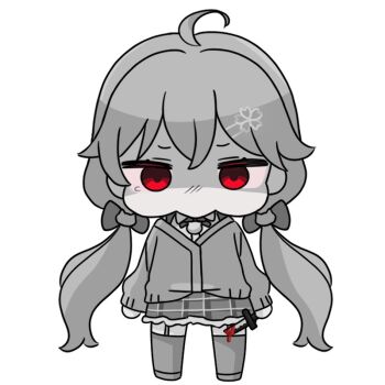 1girl ahoge blood bloody_knife bow chibi collared_shirt dress_shirt full_body garter_straps hair_bow holding holding_knife hololive jacket knife long_hair looking_at_viewer low_twintails mochimiko plaid_clothes plaid_skirt red_eyes sakura_miko shaded_face shirt shoes simple_background skirt solo spot_color standing tears thighhighs twintails very_long_hair virtual_youtuber white_background yurie_mouth