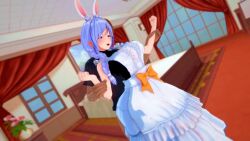 1boy 1girl 3d animated apron arm_grab bouncing_breasts braid breasts clothed_sex dark-skinned_male dark_skin fuyumi3fuyu hetero hololive hololive_fantasy huge_breasts implied_sex koikatsu_(medium) mature_female netorare open_mouth pekomama rabbit_ears rape sex sex_from_behind standing standing_sex tagme video virtual_youtuber