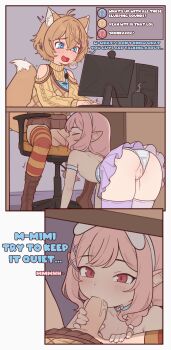 1boy 1girl absurdres blush casytay fellatio highres indie_virtual_youtuber loli mimi_yanagi oral pankyvt penis pointy_ears shota trap virtual_youtuber