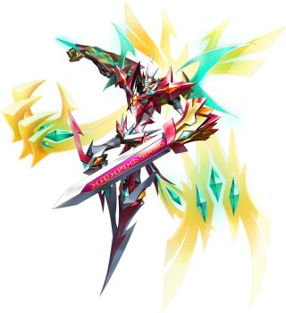 1boy bandai claws digimon digimon_(creature) digimon_new_century extra_arms full_body jesmon_gx looking_at_viewer official_art solo sword transparent_background weapon