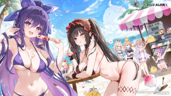 6+girls artist_request ayanami_(azur_lane) azur_lane bikini black_hair blue_sky breasts cleavage closed_mouth cloud commentary crossover date_a_live english_commentary food hair_between_eyes heterochromia highres holding holding_food holding_popsicle ice_cream javelin_(azur_lane) laffey_(azur_lane) large_breasts long_hair looking_at_viewer manjuu_(azur_lane) multiple_girls navel official_art open_mouth outdoors popsicle purple_bikini purple_eyes purple_hair red_bikini red_eyes second-party_source sky smile stomach swimsuit tokisaki_kurumi tokisaki_kurumi_(twin_rose) tongue tongue_out twintails yatogami_tohka yatogami_tohka_(break_time) z23_(azur_lane)
