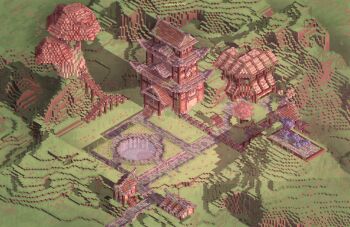 absurdly_detailed_composition absurdres architecture block_(minecraft) building commentary dream_smp english_commentary grass highres in-universe_location kt_(swiftlyswan) minecraft minecraft_youtube mushroom nature no_humans outdoors scenery tree water