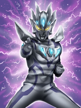 Rule 34 | 1boy, absurdres, alien, color timer, colored skin, commentary request, electricity, forehead jewel, highres, multicolored skin, purple skin, shoulder pads, silver skin, solo, tokusatsu, two-tone skin, ultra galaxy (series), ultra series, ultraman geed (series), ultraman zero, ultraman zero beyond, wrinkled skin, yellow eyes, yoshifuto