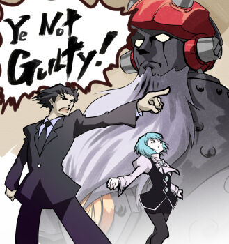 1boy 1girl ace_attorney beard big_o_(mecha) cosplay facial_hair formal_clothes franziska_von_karma kemi_(kemi433) look-alike mecha pantyhose parody phoenix_wright r_dorothy_wayneright robot roger_smith roger_smith_(cosplay) the_big_o the_judge_(ace_attorney)