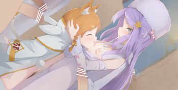 2girls 4boys absurdres age_difference anastasia_hoshin animal_ears breasts censored character_request commentary commission cum_swap english_commentary group_sex hat hetero highres loli mimi_pearlbaton multiple_boys multiple_girls nipples penis pixiv_commission purple_hair re:zero_kara_hajimeru_isekai_seikatsu recklessdraw surrounded_by_penises