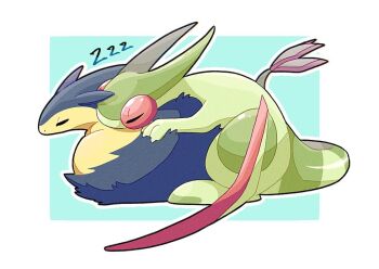 Rule 34 | 2others, border, closed eyes, dragon, flygon, flygonlove330, gen 2 pokemon, gen 3 pokemon, multiple others, nintendo, no humans, outline, outside border, pokemon, pokemon (creature), pokemon focus, sleeping, sleeping on pokemon, sleeping together, typhlosion, white background, white border, white outline, zzz