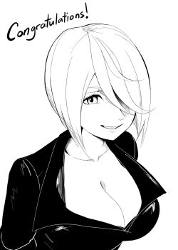 1girl angel_(kof) breasts female_focus huge_breasts jacket large_breasts leather looking_at_viewer short_hair swooshdl the_king_of_fighters white_hair