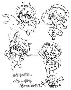 1boy :d alternate_costume amputee antennae arm_up arthropod_boy asymmetrical_arms beard_stubble bird_boy bird_wings black-framed_eyewear black-framed_glasses buruma chibi cigarette cleaver crab_boy crab_claw facial_hair fire food full_body glasses gloves gregor_(project_moon) greyscale hair_between_eyes half-closed_eyes hand_on_own_hip hand_up hat holding holding_cleaver holding_food holding_skewer jacket joints kikkoinu lapels limbus_company lineart long_hair long_sleeves looking_at_viewer low_ponytail male_focus mechanical_arms messy_hair mittens monochrome mouth_hold multiple_views navel neckerchief one-piece_swimsuit open_clothes open_mouth open_shirt outstretched_arm palm_tree_print pants parted_bangs ponytail project_moon prosthesis prosthetic_arm sailor_collar sailor_hat sailor_shirt salute sandals sanpaku sausage school_uniform seagull_boy semi-rimless_eyewear serafuku shirt shish_kebab short_hair short_sleeves shorts simple_background single_mechanical_arm sketch skewer smile smoke smoking solo striped_clothes stubble summer swimsuit translation_request under-rim_eyewear weapon white_background wing_up winged_arms wings